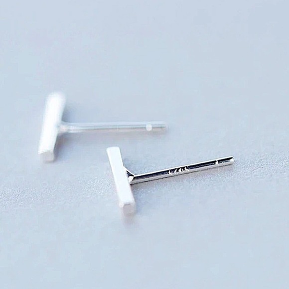 Sterling Silver Bar Post Stud Earrings Minimalist - Picture 3 of 10